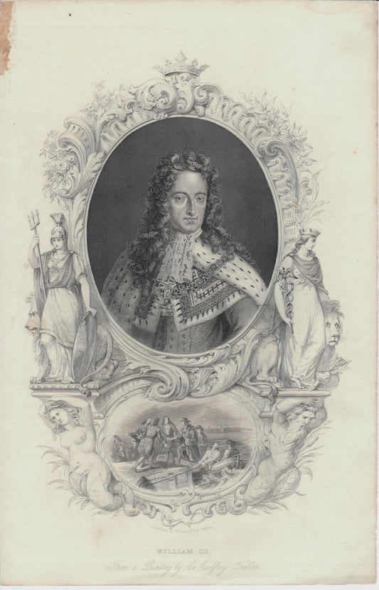 Incisione inglese Re William III°. Epoca XIX°sec.