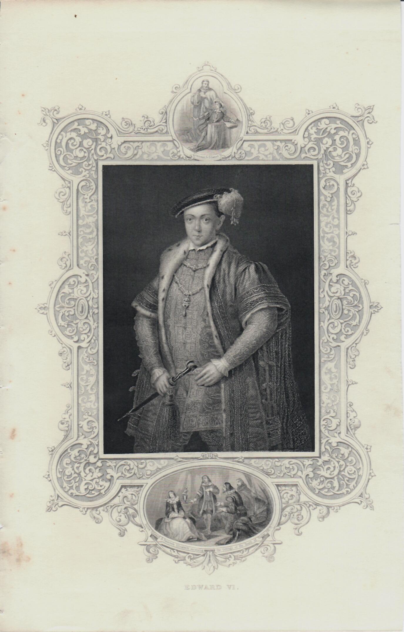 Incisione inglese Re Edward VI°. Epoca XIX°sec.