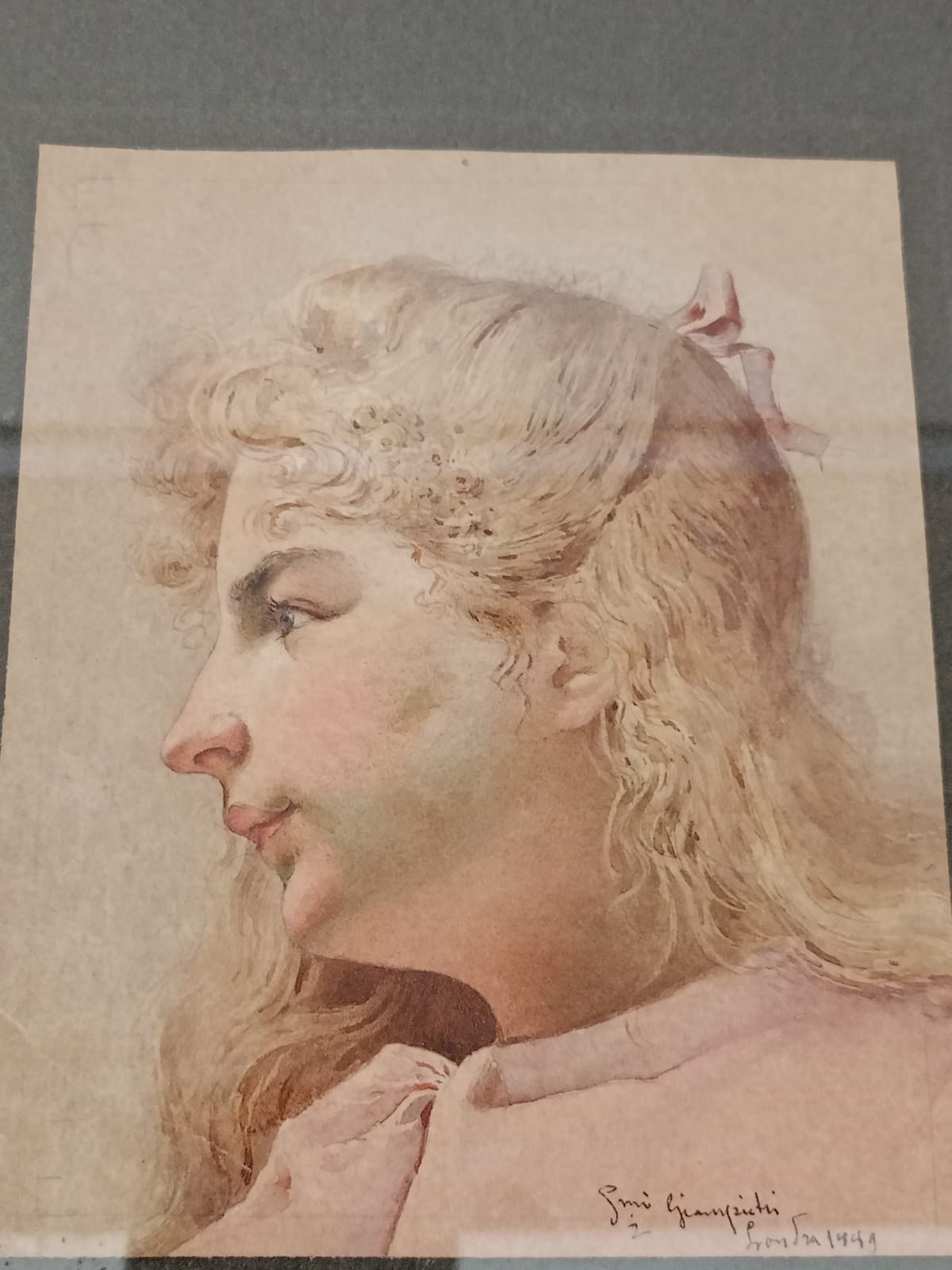 Acquerello fanciulla in rosa di Settimio Giampietri