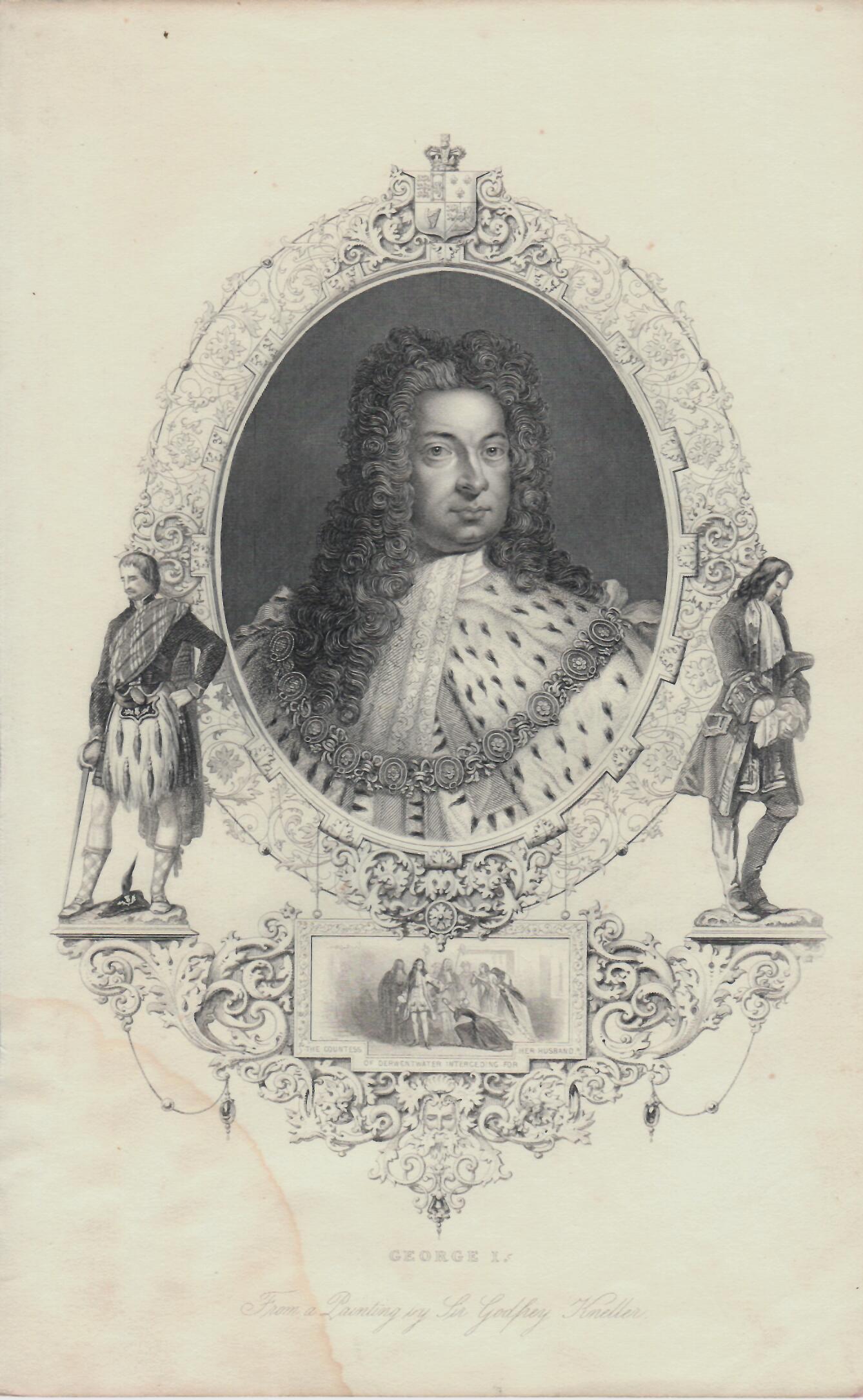 Incisione inglese Re George I°. Epoca XIX°sec.