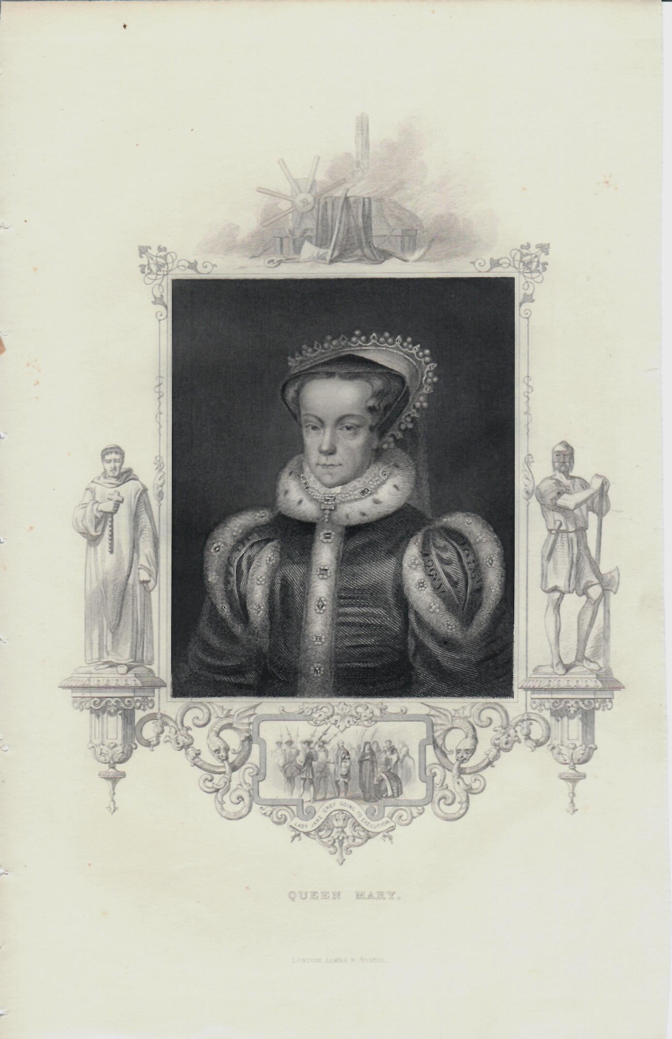 Incisione inglese Queen Mary. Epoca XIX°sec.