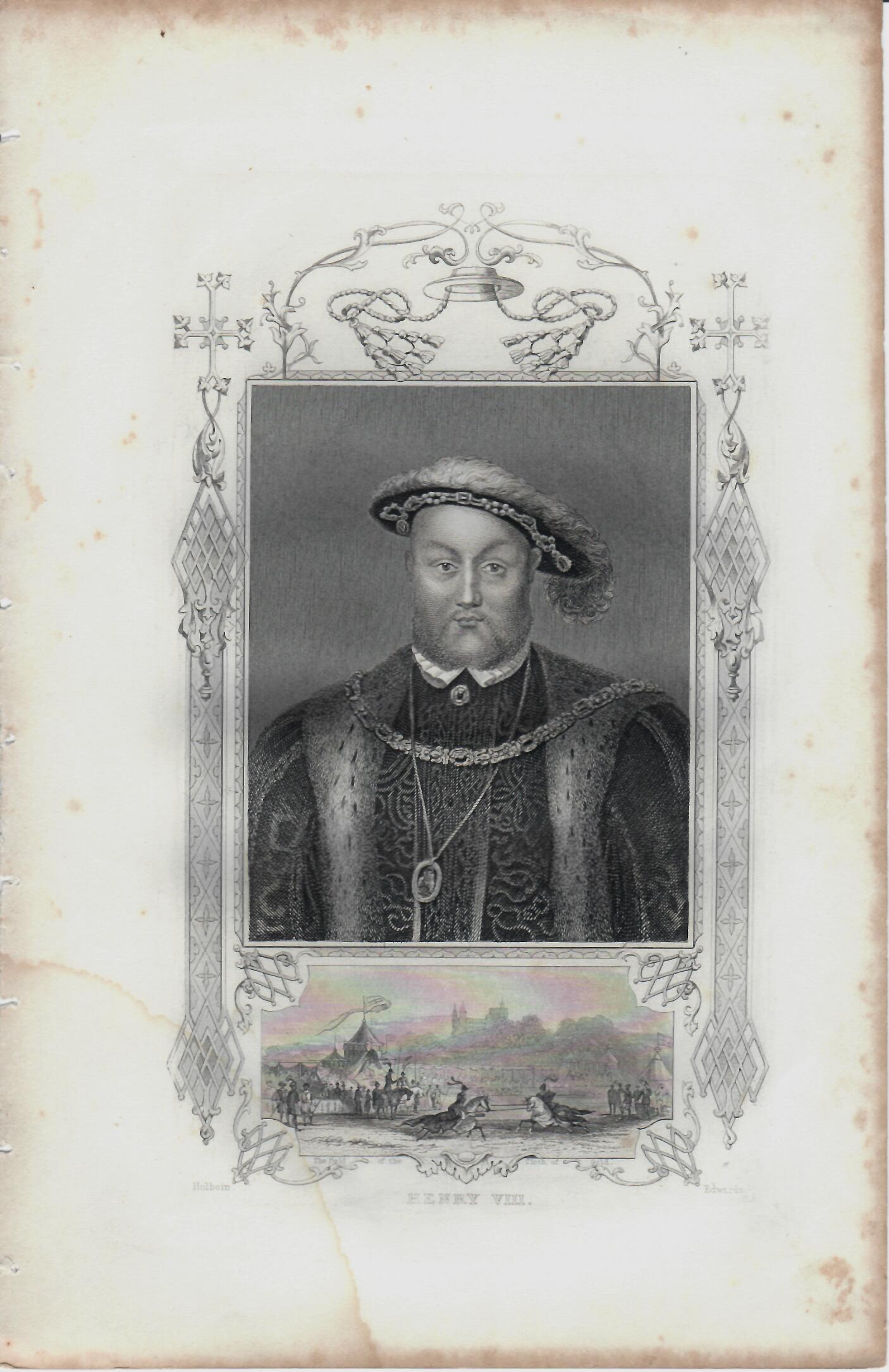 Incisione inglese Re Henry VIII°. Epoca XIX°sec.