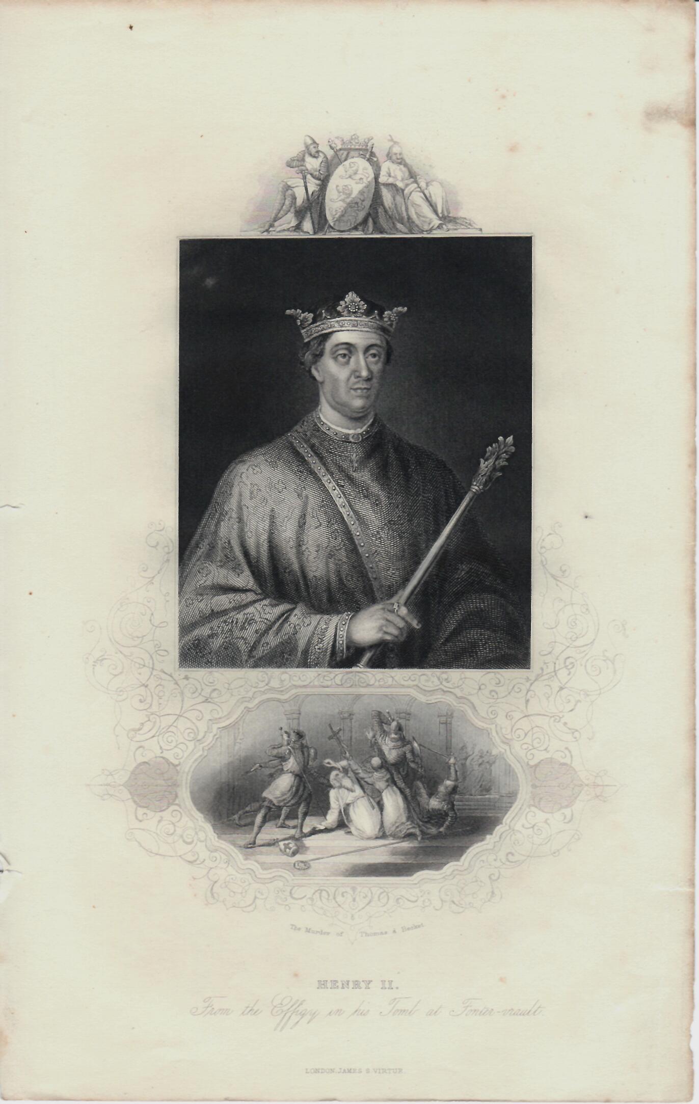 Incisione inglese Re Henry II°. Epoca XIX°sec.