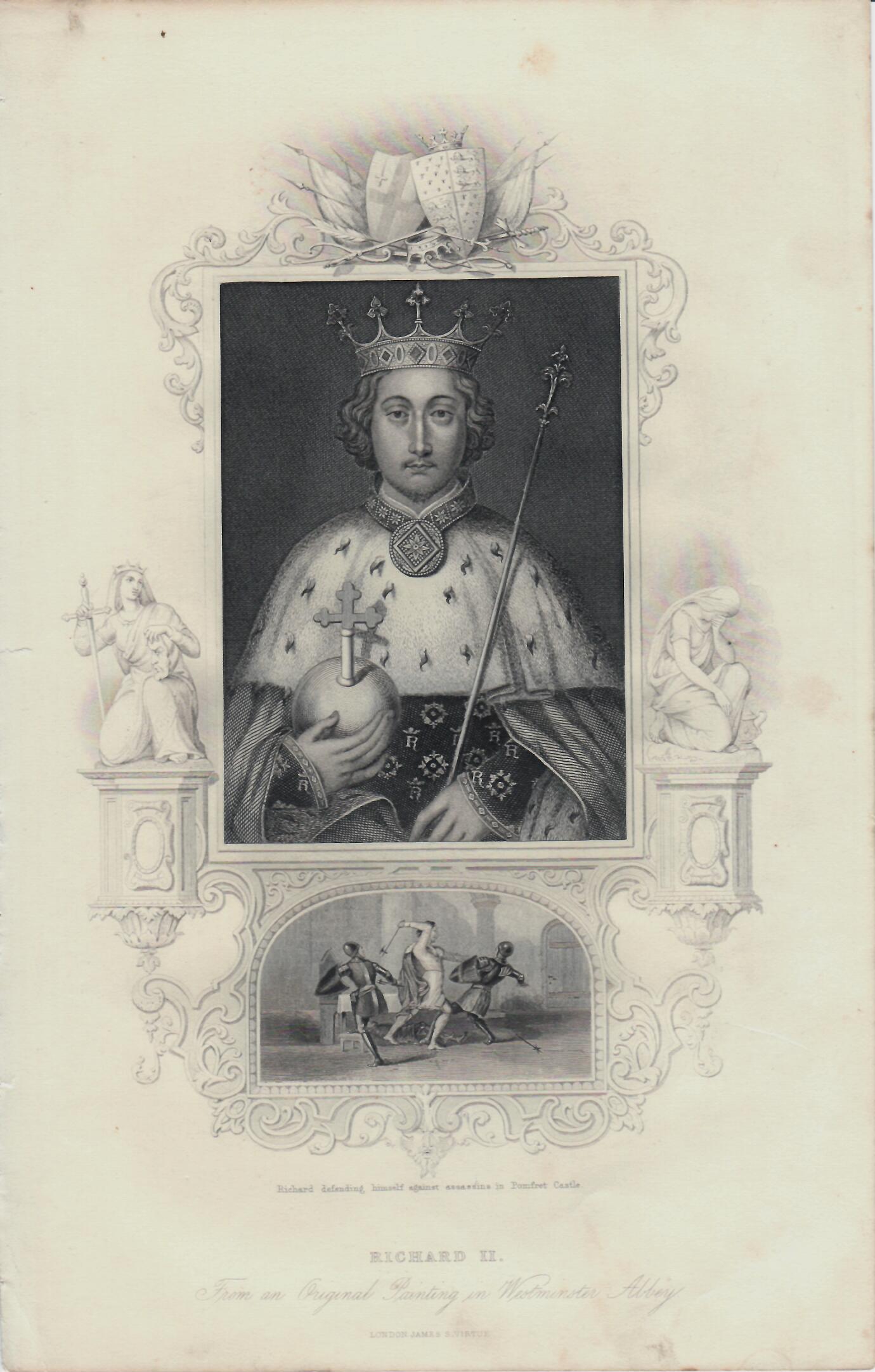 Incisione inglese Re Richard II°. Epoca XIX°sec.