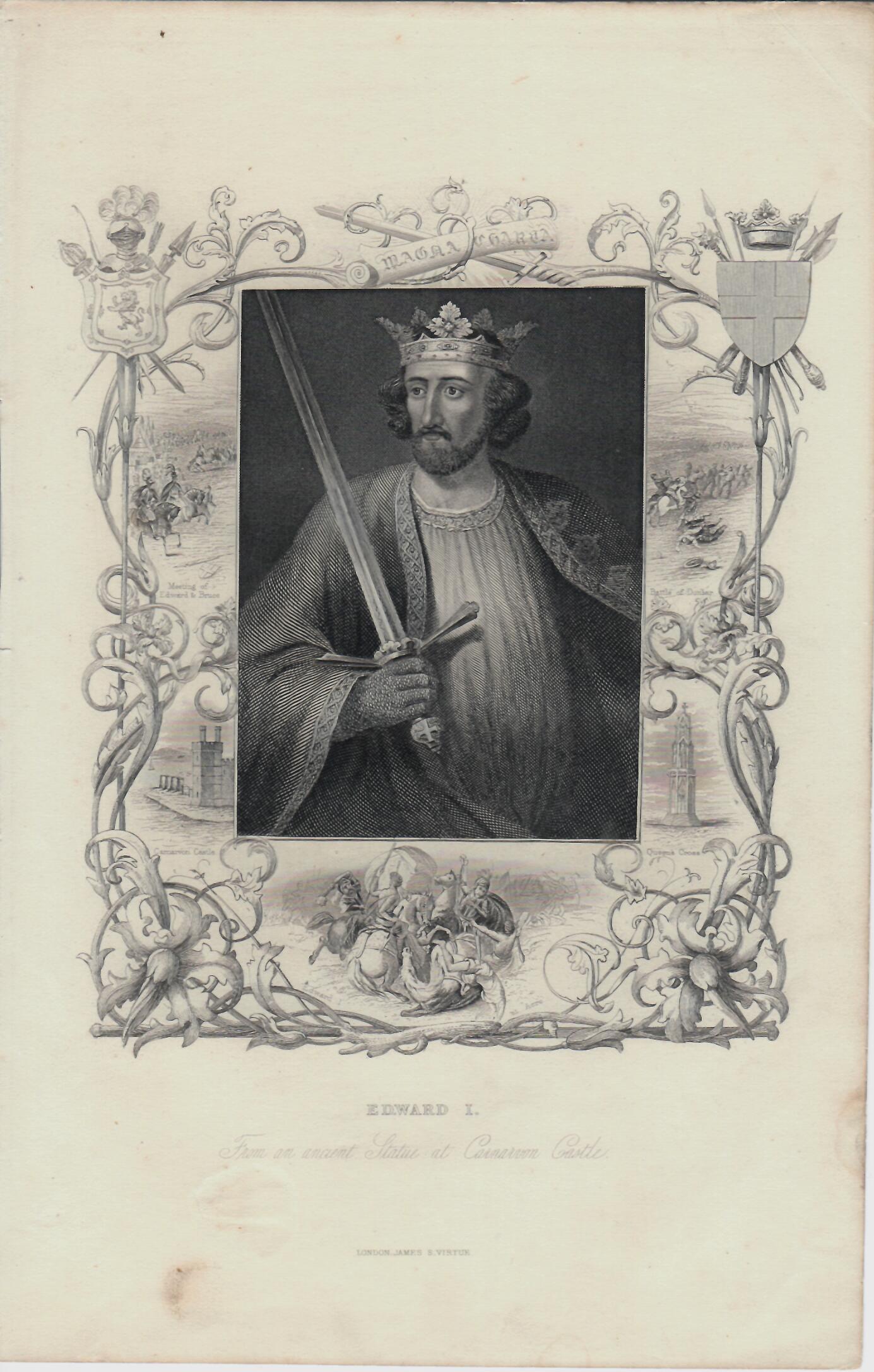 Incisione inglese Re Edward I°. Epoca XIX°sec.