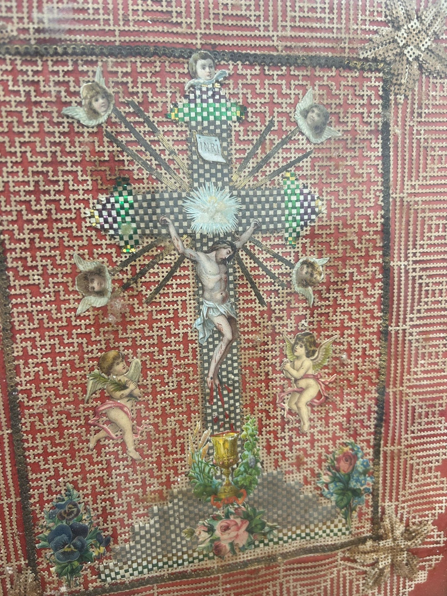 Composizione monastica raffigurante il Cristo con Angeli. Epoca XIX°/XX° sec.