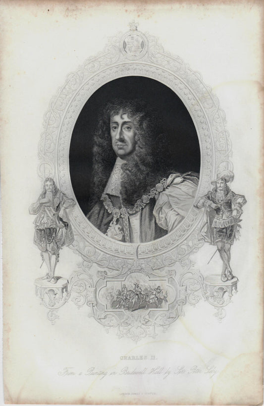 Incisione inglese Re Charles II. Epoca XIX°sec.