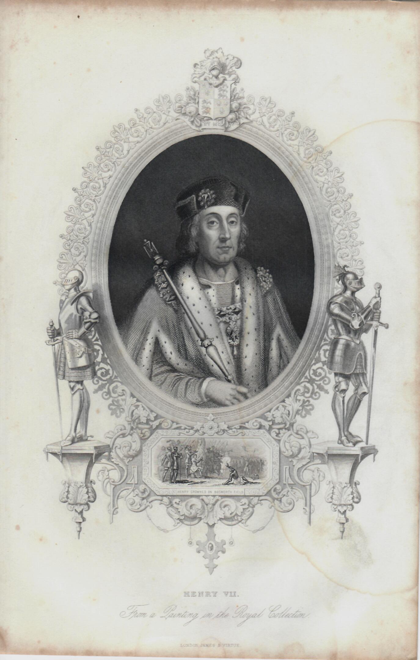 Incisione inglese Re Henry VII°. Epoca XIX°sec.