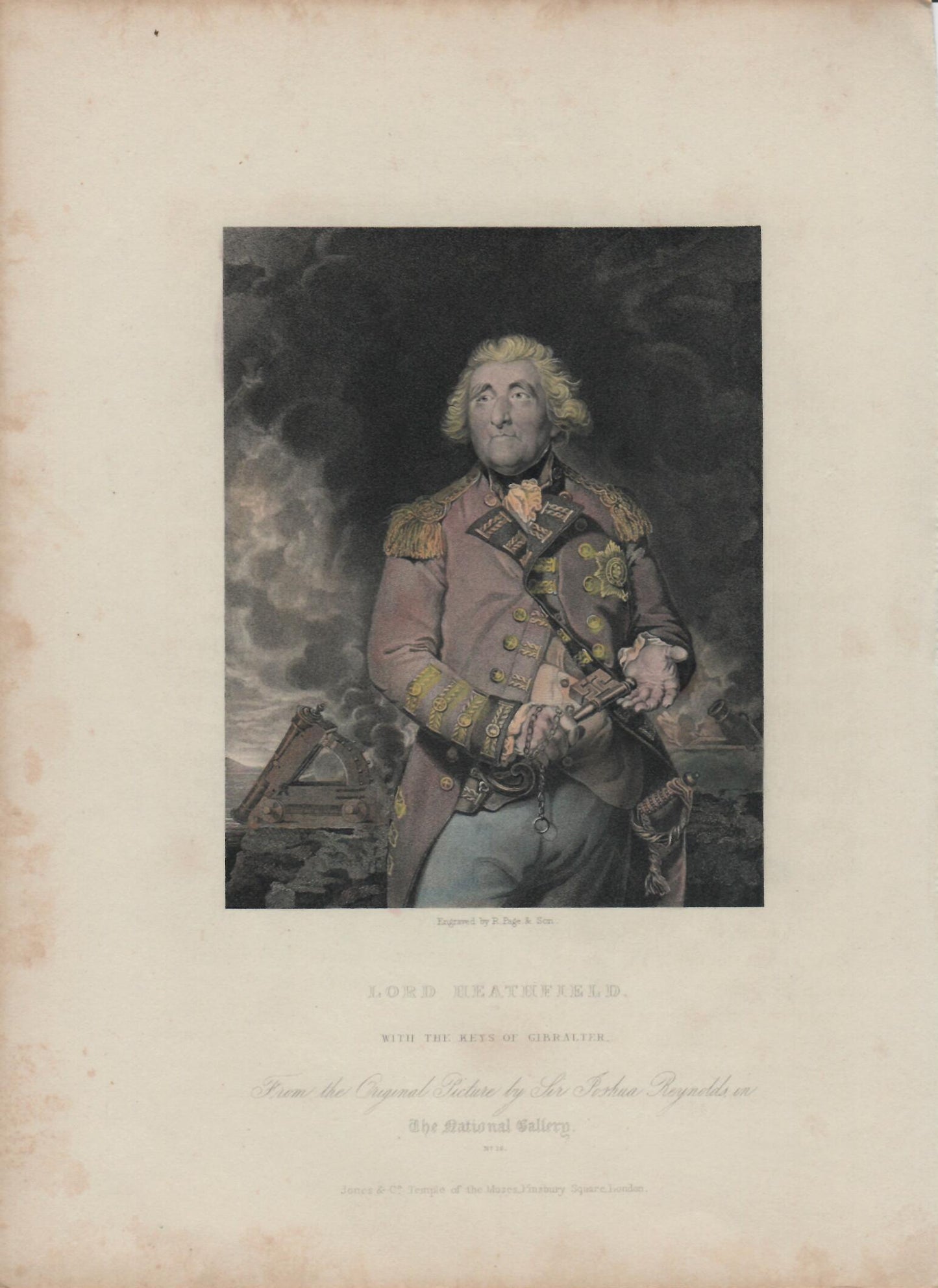 Incisione inglese acquerellata Lord Heathfield. Epoca XIX°sec.