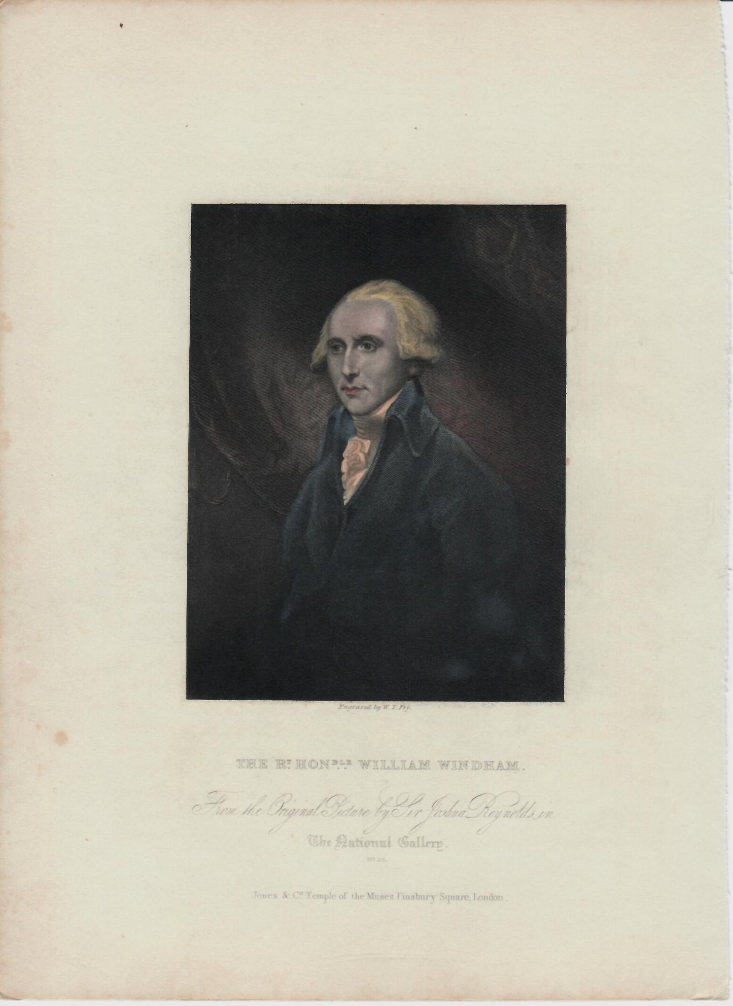Incisione inglese acquerellata William Windham. Epoca XIX°sec.