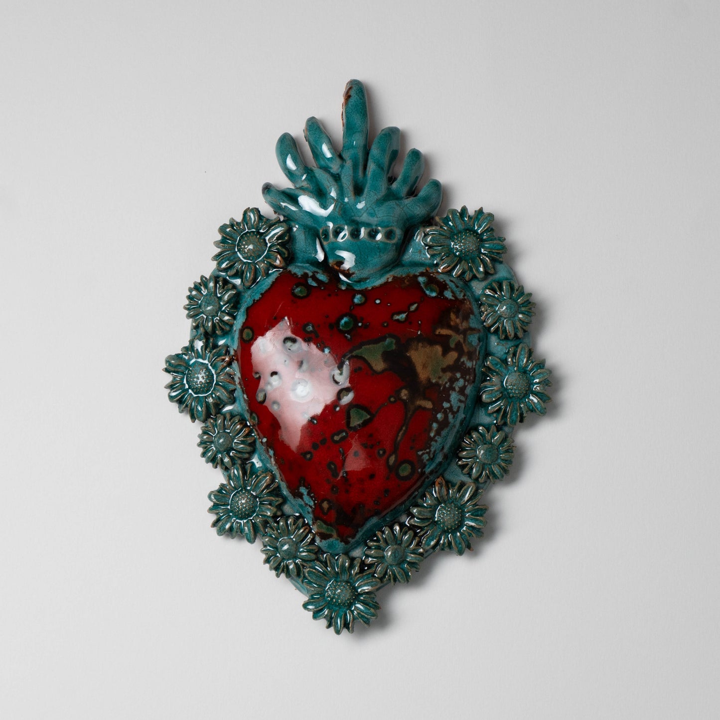 Cuore Ex Voto in Ceramica Siciliana colore Verde e Rosso