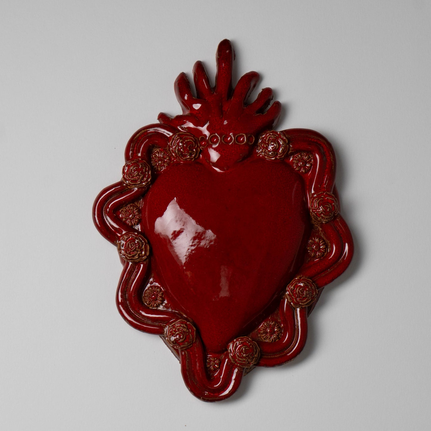 Cuore Ex Voto in Ceramica Siciliana colore Rosso