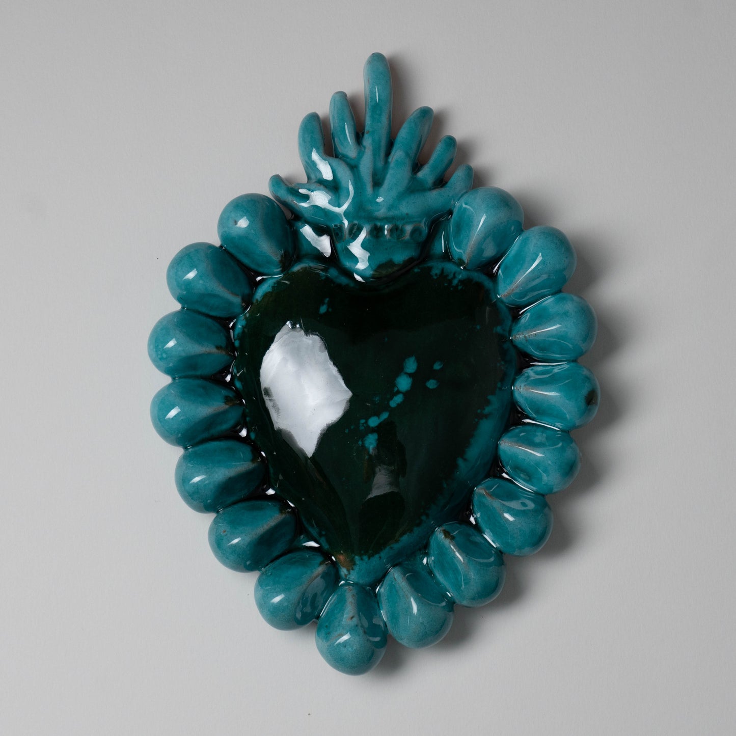 Cuore Ex Voto in Ceramica Siciliana colore Celeste e Verde