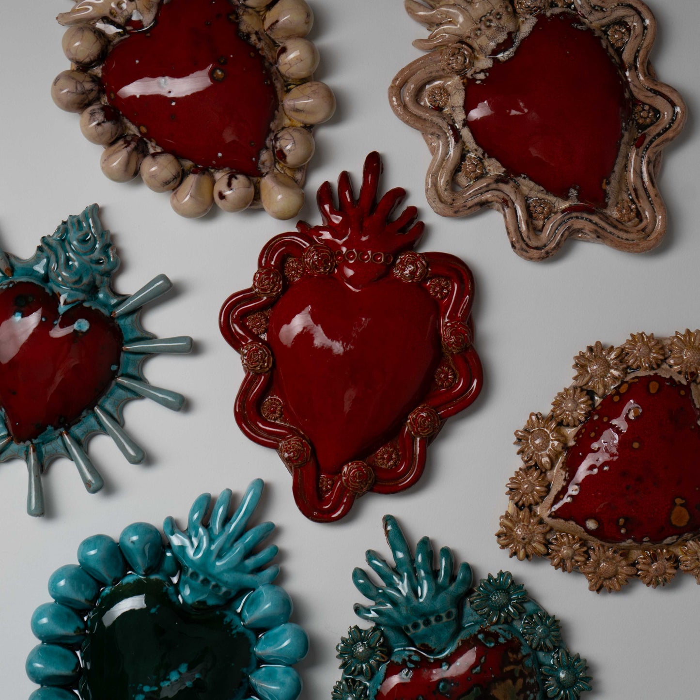 Cuore Ex Voto in Ceramica Siciliana colore Celeste e Rosso