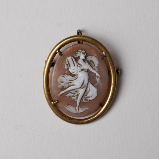 Spilla pendente Vittoriano con cammeo figura danzante epoca XIX° sec.