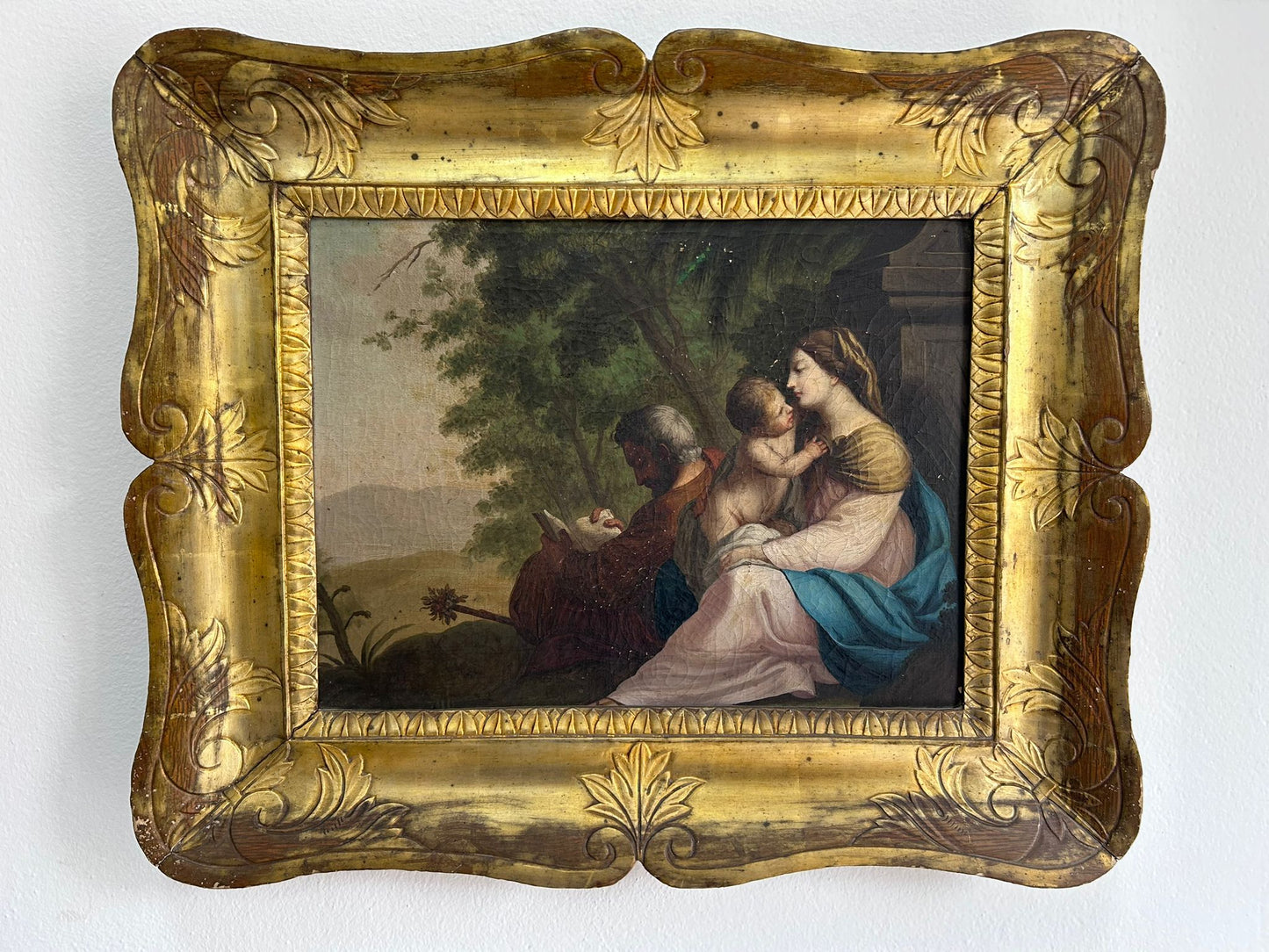 Olio su tela "Il riposo durante la fuga in Egitto". XVIII° sec., Italia