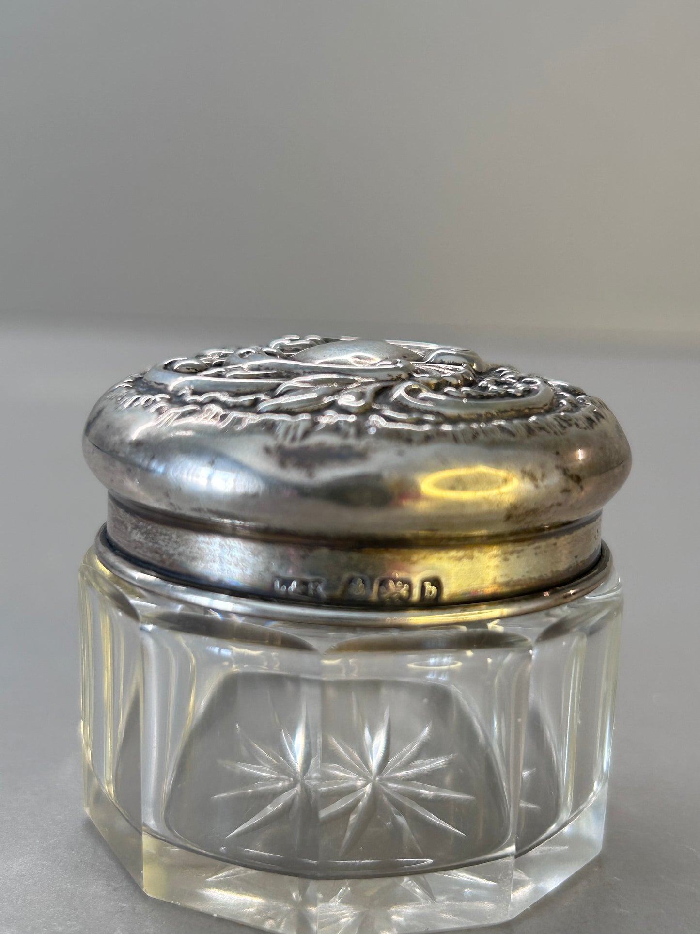 Scatola in vetro e argento sterling 925 Levi & Salaman. Birmingham 1897