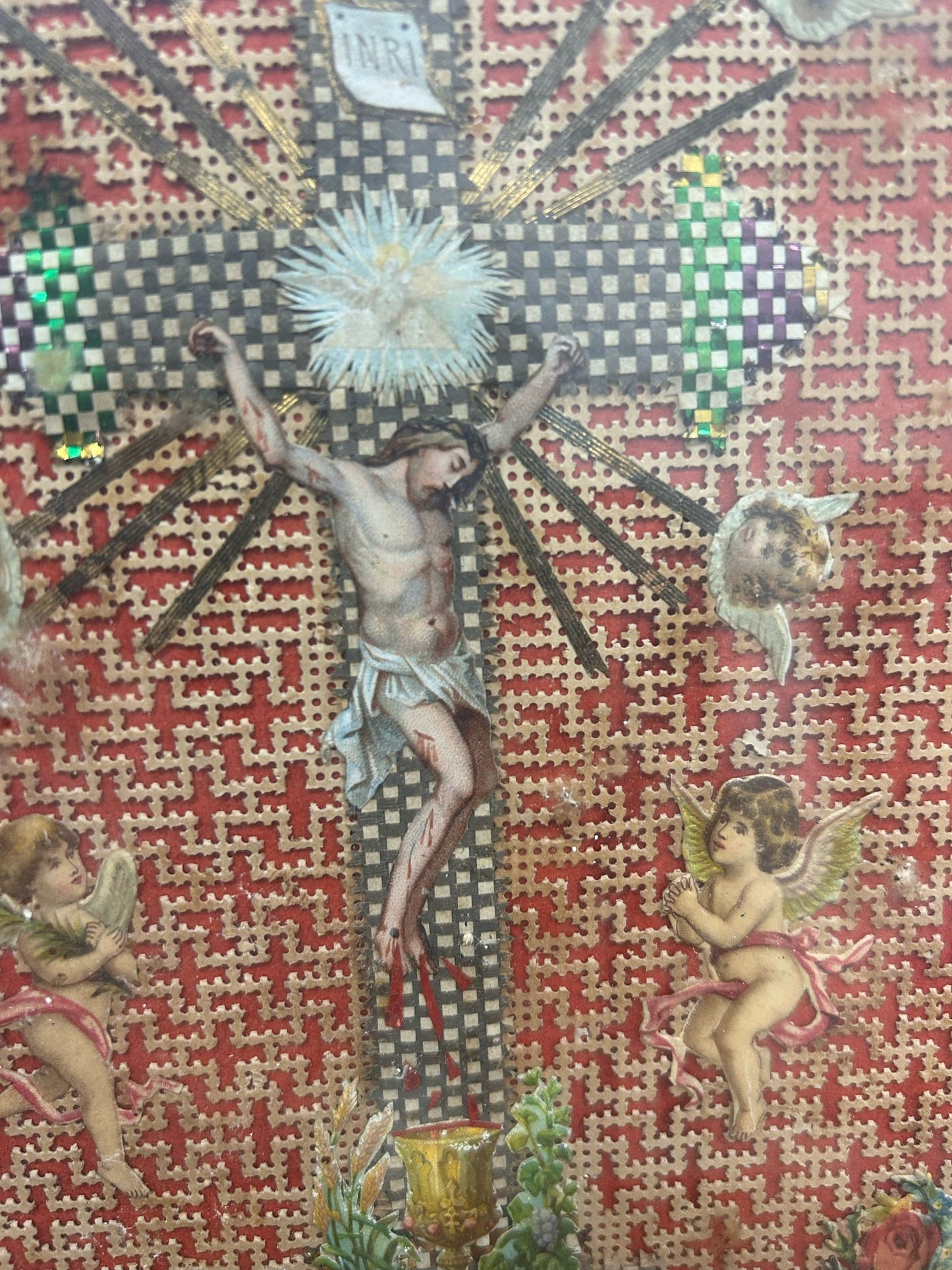 Composizione monastica raffigurante il Cristo con Angeli. Epoca XIX°/XX° sec.