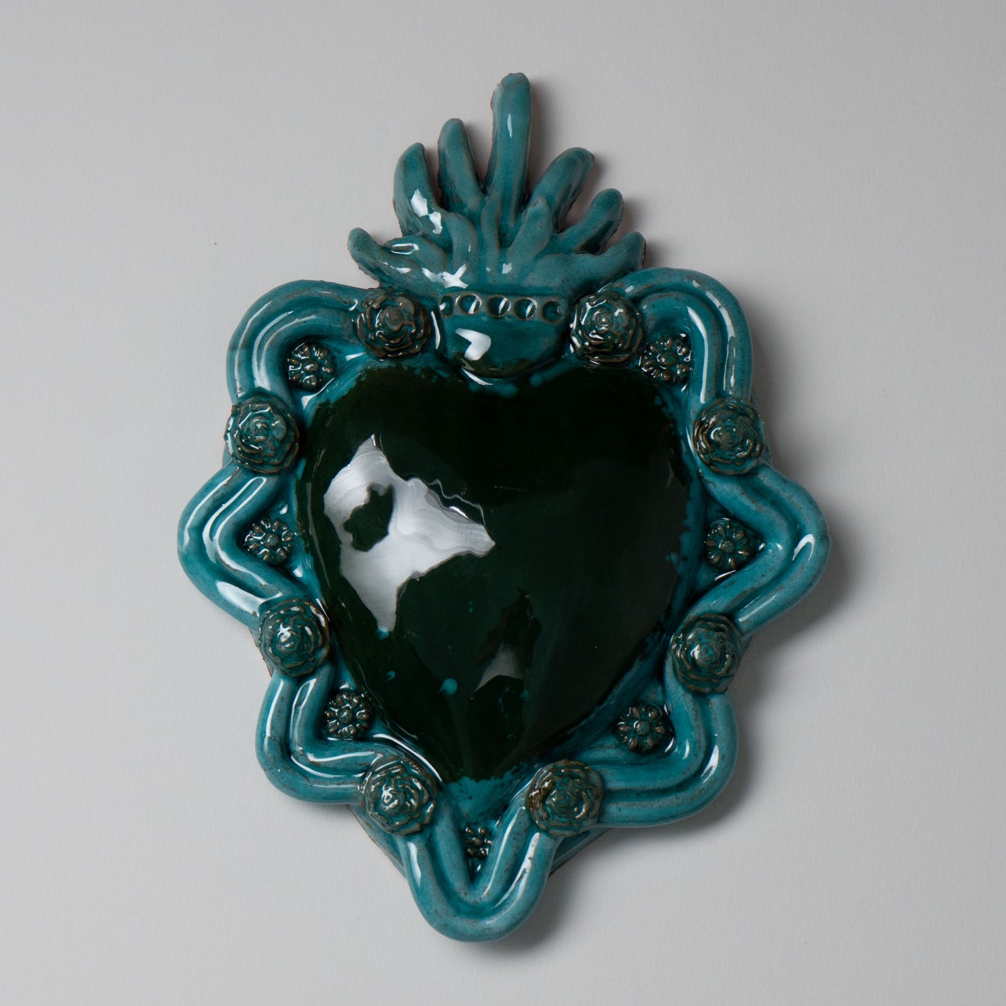 Cuore Ex Voto in Ceramica Siciliana colore Celeste e Verde