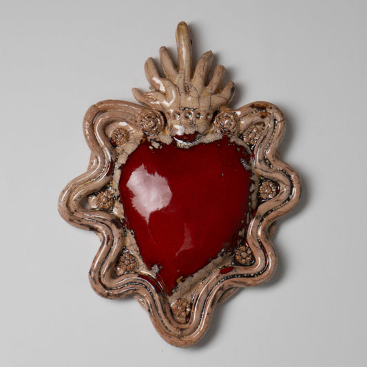 Cuore Ex Voto in Ceramica Siciliana colore Beige e Rosso