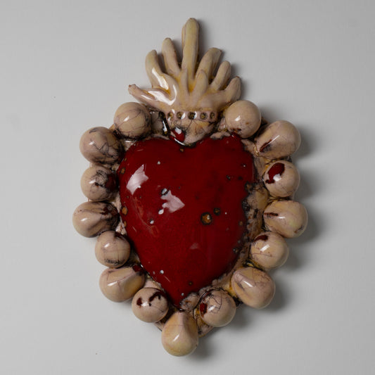 Cuore Ex Voto in Ceramica Siciliana colore Beige e Rosso